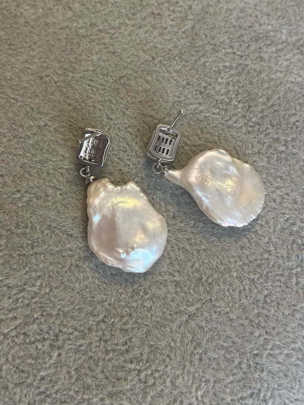 Baroque Pearl Drop Earrings with Crystal Pavé Studs - White 925 silver posts - Picture 3 of 3